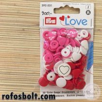 Piros-fehér-rózsaszín szívecske alakú műanyag patent (393 031)