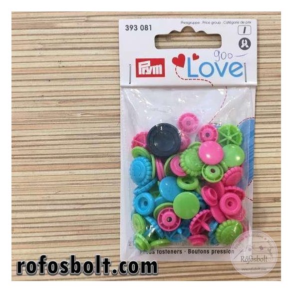Prym Love színes műanyag patent (rózsaszín-zöld-kék) (393 081)