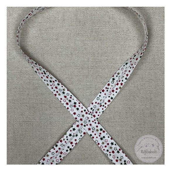 Fehér alapon piros, zöld, fehér, arany csillagok (7370)