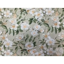 Len színű alapon barack-puha zöld-barna virágok (Aa34)