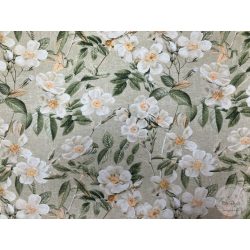 Len színű alapon barack-puha zöld-barna virágok (Aa34)