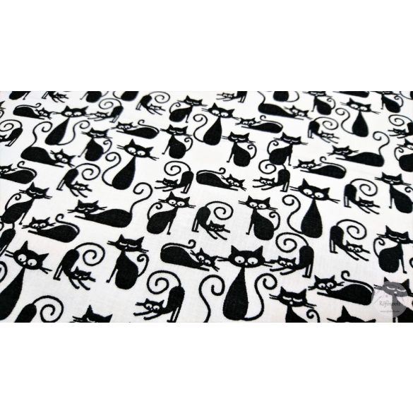 Fehér alapon fekete mini macskák pamutvászon (ME4509)