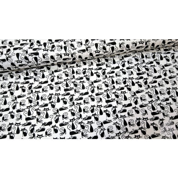 0,5m EGYBEN KÉRHETŐ Fehér alapon fekete mini macskák pamutvászon (ME4509)