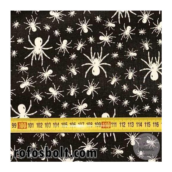Fekete alapon fehér pókos 160 cm sz. pamutvászon (ME4264)