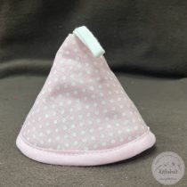   Edényfogó fül: rózsaszín alapon fehér pöttyös, rózsaszín széllel