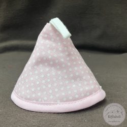   Edényfogó fül: rózsaszín alapon fehér pöttyös, rózsaszín széllel