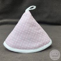   Edényfogó fül: rózsaszín alapon fehér pöttyös fehér széllel