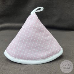   Edényfogó fül: rózsaszín alapon fehér pöttyös fehér széllel