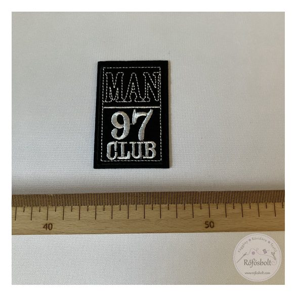 Fekete, bőrhatású folt, fehér felirattal, 5,5xx9,5 cm (FVF11)