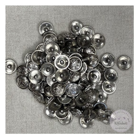 Alulhurkolt, fényes ezüst, címeres gomb (g108)