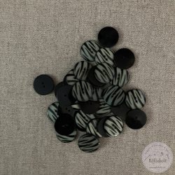 Két lyukú, fekete-moha zöld csíkos gomb (g5)