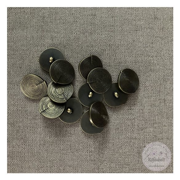 Alulhurkolt, bronz hatású, csigavonal mintás díszgomb