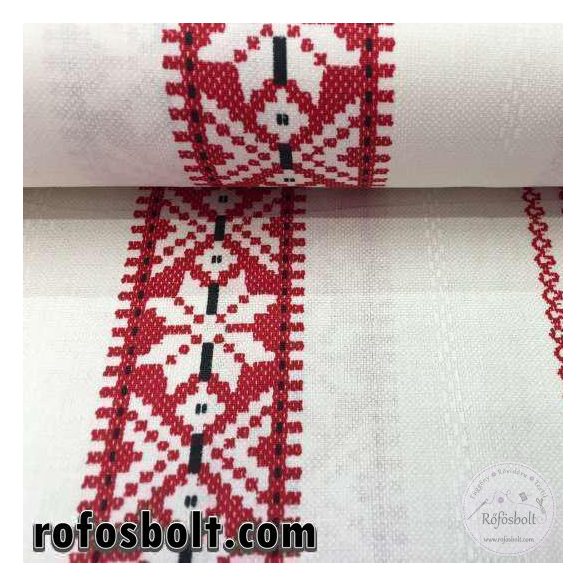 EGYBEN KÉRHETŐ 0.55m  Fehér alapon piros szőttes mintás pamutvászon (ME1165-kékfestő)