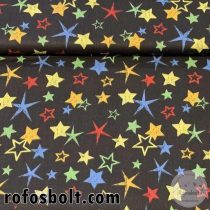   Fekete alapon sárga-kék-piros csillagos pamutvászon (ME3828)