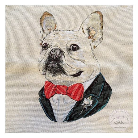 Fehér nyakkendős bulldog textil panel 47×47 cm-es (ME3846)