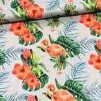   0,94m EGYBEN KÉRHETŐ Designer prémium pamutvászon: Halvány szürke alapon flamingós (ME3918)