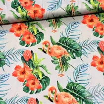   0,94m EGYBEN KÉRHETŐ Designer prémium pamutvászon: Halvány szürke alapon flamingós (ME3918)