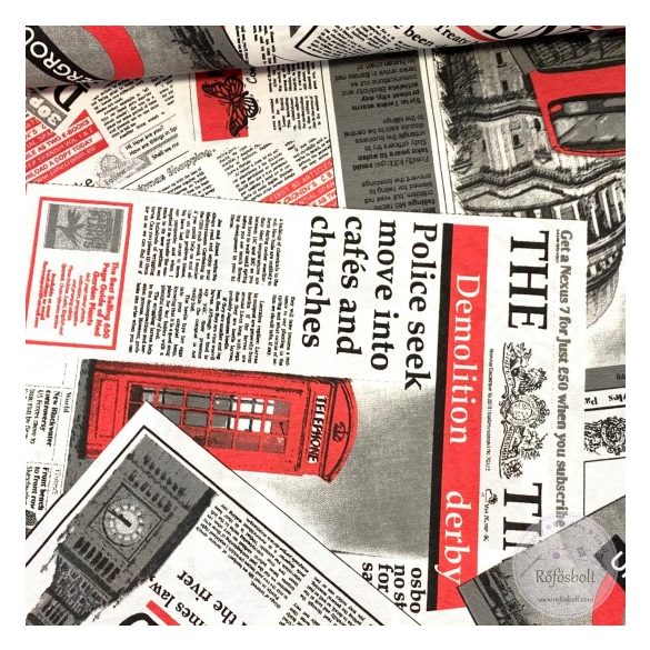 Piros-fekete-fehér London News dekortextil (ME3955)