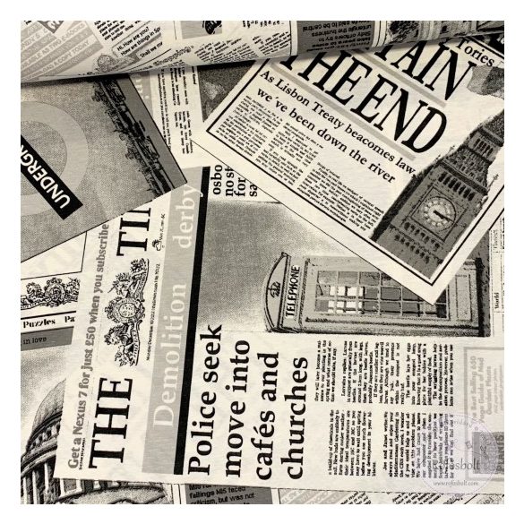 Fekete-fehér London News dekortextil (ME3969)