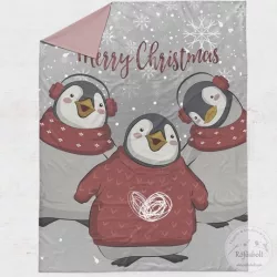   Merry Christmas feliratos, fülvédős pingvin takaró előlap, 100*135 cm (ME4065)