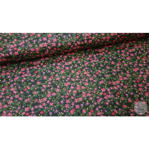 Fekete a. rózsaszín virágos pamutvászon (ME4201)
