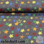   Szürke alapon sárga-kék-piros csillagos pamutvászon (ME4297)