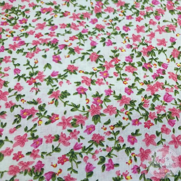 Csilla csillag virágai fehér alapon rózsaszín virágos pamutvászon (ME4351) 