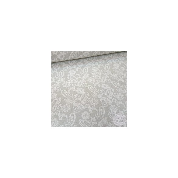 Világosszürke alapon fehér török csipke mintás dekortextil (ME4405)