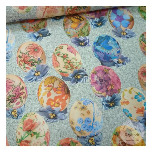 Szürkés alapon tojások festett virágokkal dekortextil (ME4439)