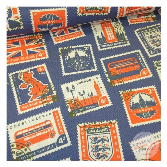 Királykék alapon királyi bélyegek,  dekortextil (ME4444)