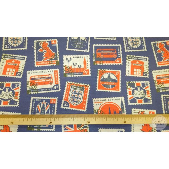 Királykék alapon királyi bélyegek,  dekortextil (ME4444)