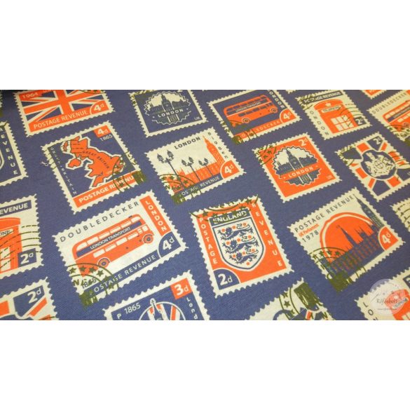 Királykék alapon királyi bélyegek,  dekortextil (ME4444)