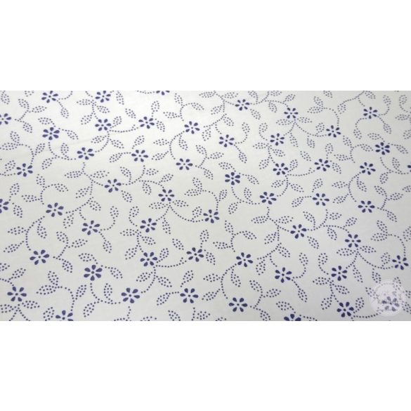 0,35m EGYBEN KÉRHETŐ Kék pöttyökből álló virágos leveles pamutvászon fehér alapon (ME4471)