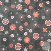   Sötétszürke alapon piros-fehér hópelyhek, dekortextil (ME4548)