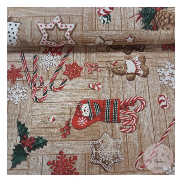Mézeskalácsos, nyalókás karácsonyi dekortextil (ME4648)