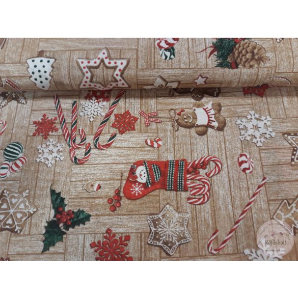 Mézeskalácsos, nyalókás karácsonyi dekortextil (ME4648)