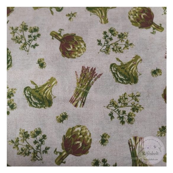 Brokkoli-spárga-articsóka bézs alapon, dekortextil (ME4714)