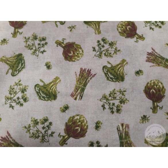 Brokkoli-spárga-articsóka bézs alapon, dekortextil (ME4714)