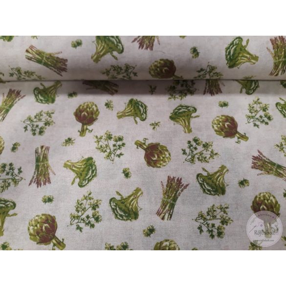 Brokkoli-spárga-articsóka bézs alapon, dekortextil (ME4714)