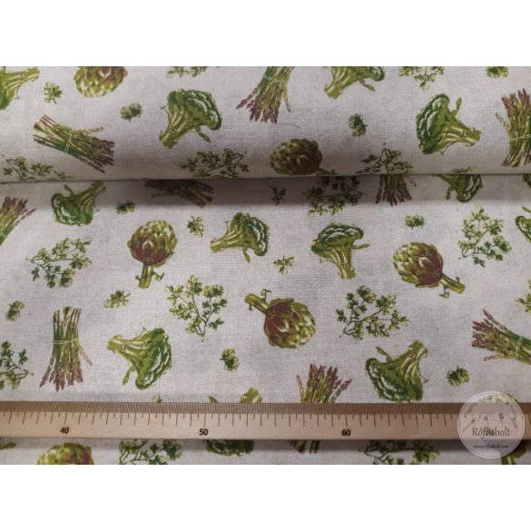 Brokkoli-spárga-articsóka bézs alapon, dekortextil (ME4714)
