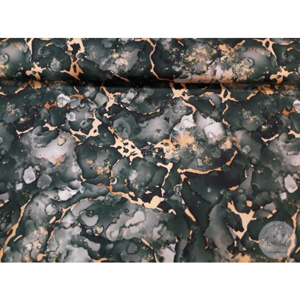 CSAK A WEBSHOPBAN: zöld-arany márvány mintás VÍZÁLLÓ SZÖVET (ME4756)