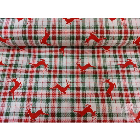 Kockás a. piros rénszarvasok karácsonyi dekortextil (ME4882)