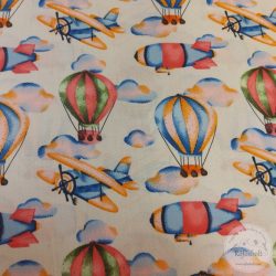   0,95m EGYBEN KÉRHETŐ színes léggömb, léghajó, repülő zöldesszürke alapon, 160 cm. sz. pamutvászon (ME4921)