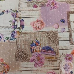   0,95 m EGYBEN KÉRHETŐ party: Lilás-rózsaszínes macaron és cupcake vízlepergető szövet (ME5051)