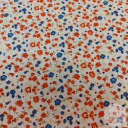   Kék-piros apró virágok fehér alapon pamutvászon (ME5067)