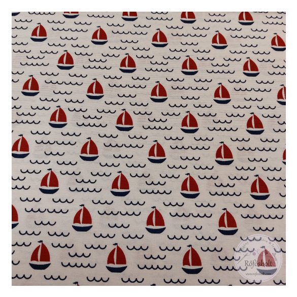 Hullámok hátán kék-piros kishajók dekortextil (ME5092)