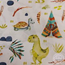   Cuki dinók, teknősök, indián sátrak, 160 cm. sz. pamutvászon (ME5172)