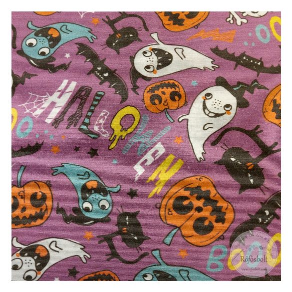 Lila alapon vidám Halloween dekortextil (ME5192)