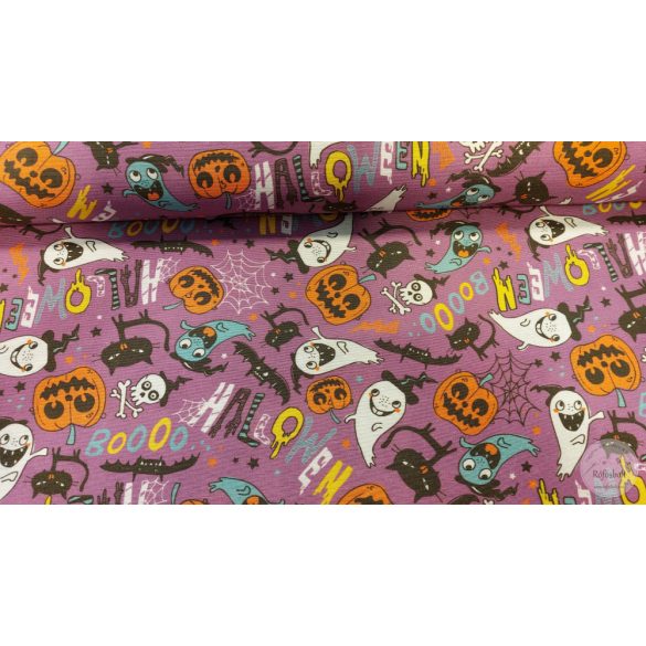 Lila alapon vidám Halloween dekortextil (ME5192)