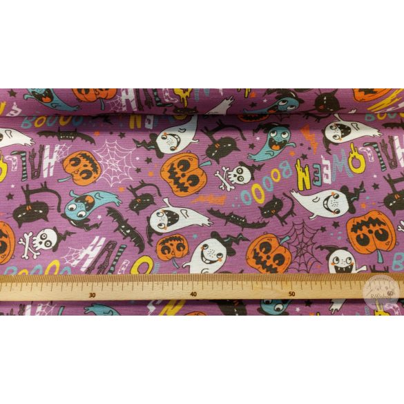 Lila alapon vidám Halloween dekortextil (ME5192)